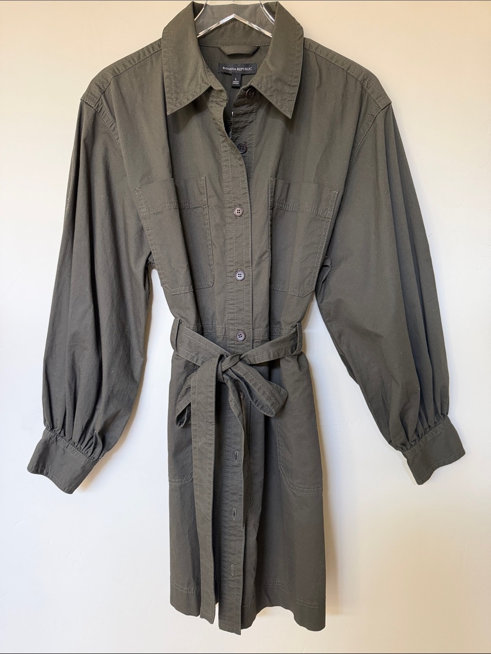 Banana republic Heritage dark green military Inspo button down cargo dress s L
